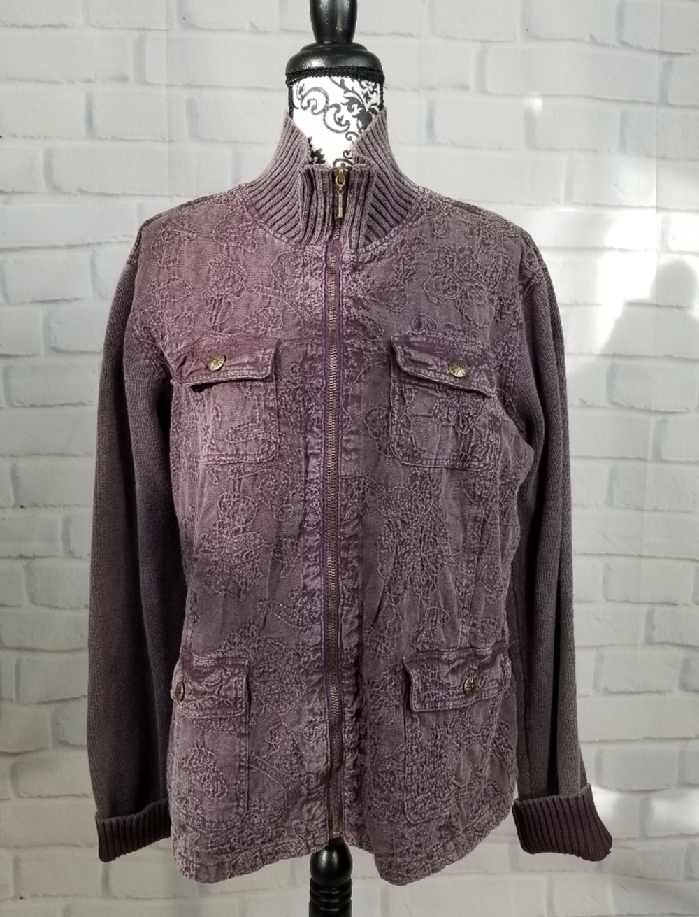 Denim & Co women's long sleeve zip front size medium embroidered jacket NWT BB20